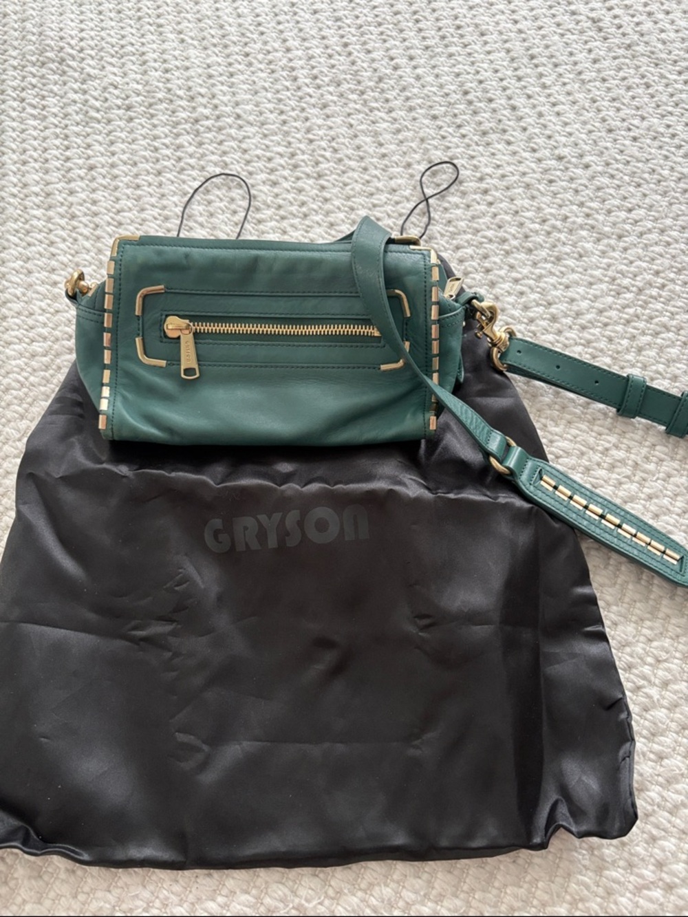 Greyson Teal Green Leather Crossbody Bag with Gold Hardware